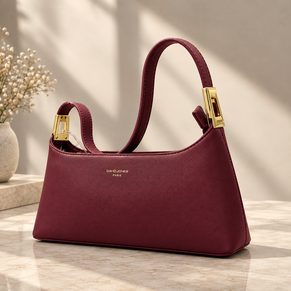 David Jones Paris Burgundy Structured Handbag